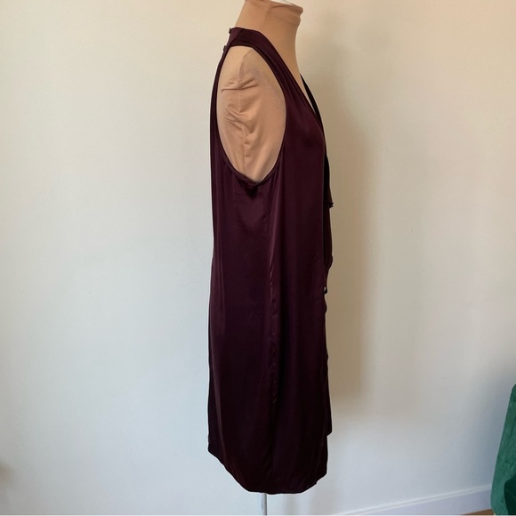 VINCE V-Neck Knee-Length Stretch Silk Ruffle Burgundy Purple Shift Dress EUC M - Picture 7 of 12
